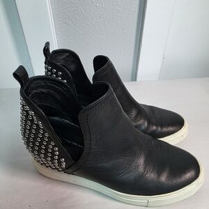 Steven by Steve Madden Black Leather Studded Hidden Wedge Sneakers - Size 6